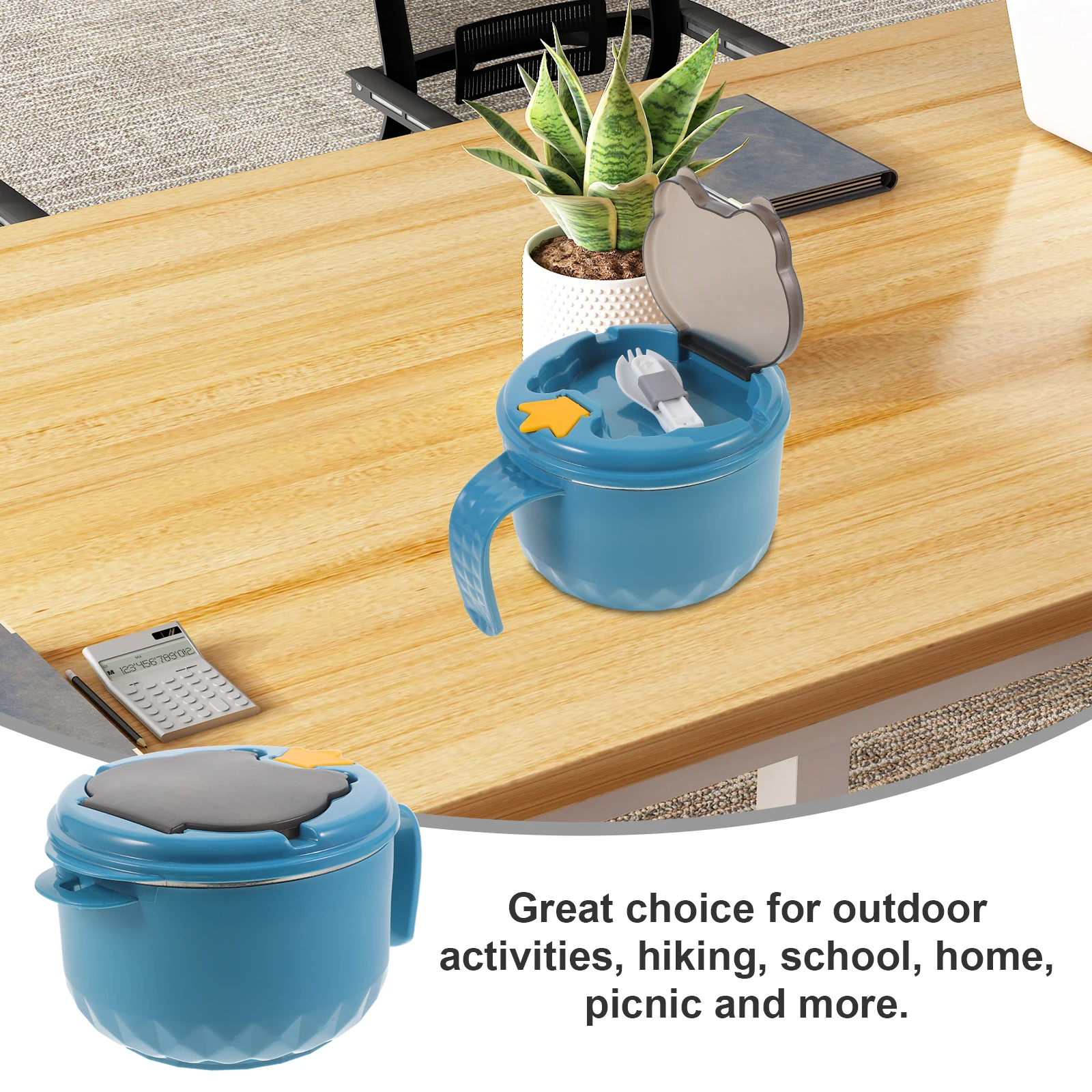

Stainless Steel Noodle Cup Instant Handle Lunch Container Ergonomic Anti Scald Soup Bowl Portable Lightweight Pp Material
