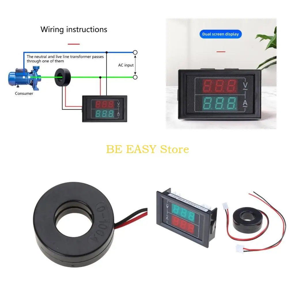 E28F 디지털 전압 미터 전류계 50-500V 1-100A 전류 주파수 미터 표시기