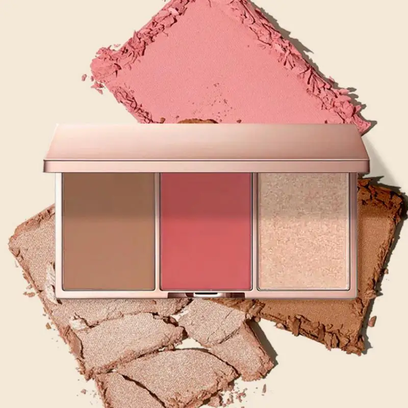 3 in 1 evidenziatore contorno Blush Palette Logo personalizzato trucco viso polvere pressata Bronzer fard cosmetici ad alta pigmentazione Bulk 10