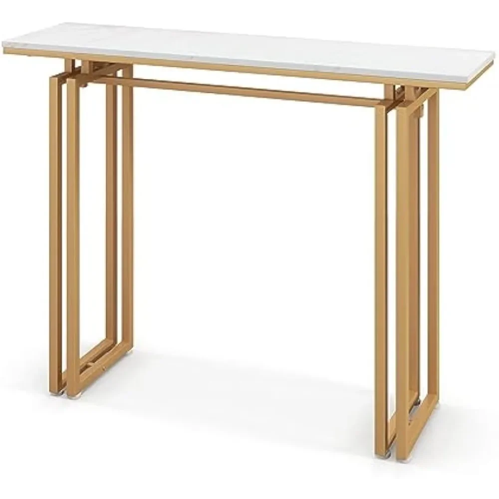 43.5인치 콘솔 테이블, 조절 가능한 발이 있는 인조 대리석 로비 테이블, 골드 프레임, 현대식 출입구 테이블