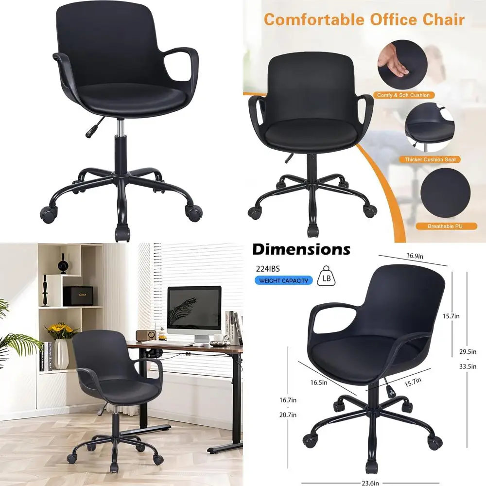 

Ergonomic Swivel Office Chair with Adjustable Height and Armrests, 360° Rotation, Ideal for Home Computer Desk, Black