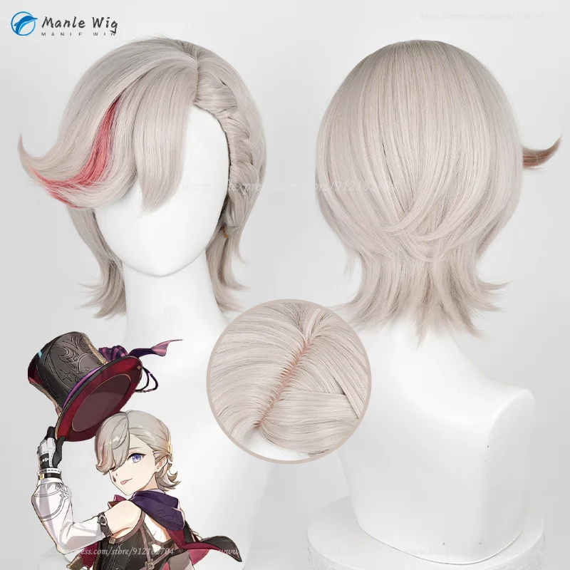 

In Stock High Quality Fontaine Lyney Wigs Grey Golden Red 32cm Lyney Cosplay Wig Heat Resistant Synthetic Wigs