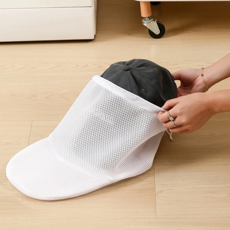 Wash Cap Protector Baseball Hat Cleaner Simple Thick Drawstring Model Large Hat Wash Bag Small Clothes Laundry Bag