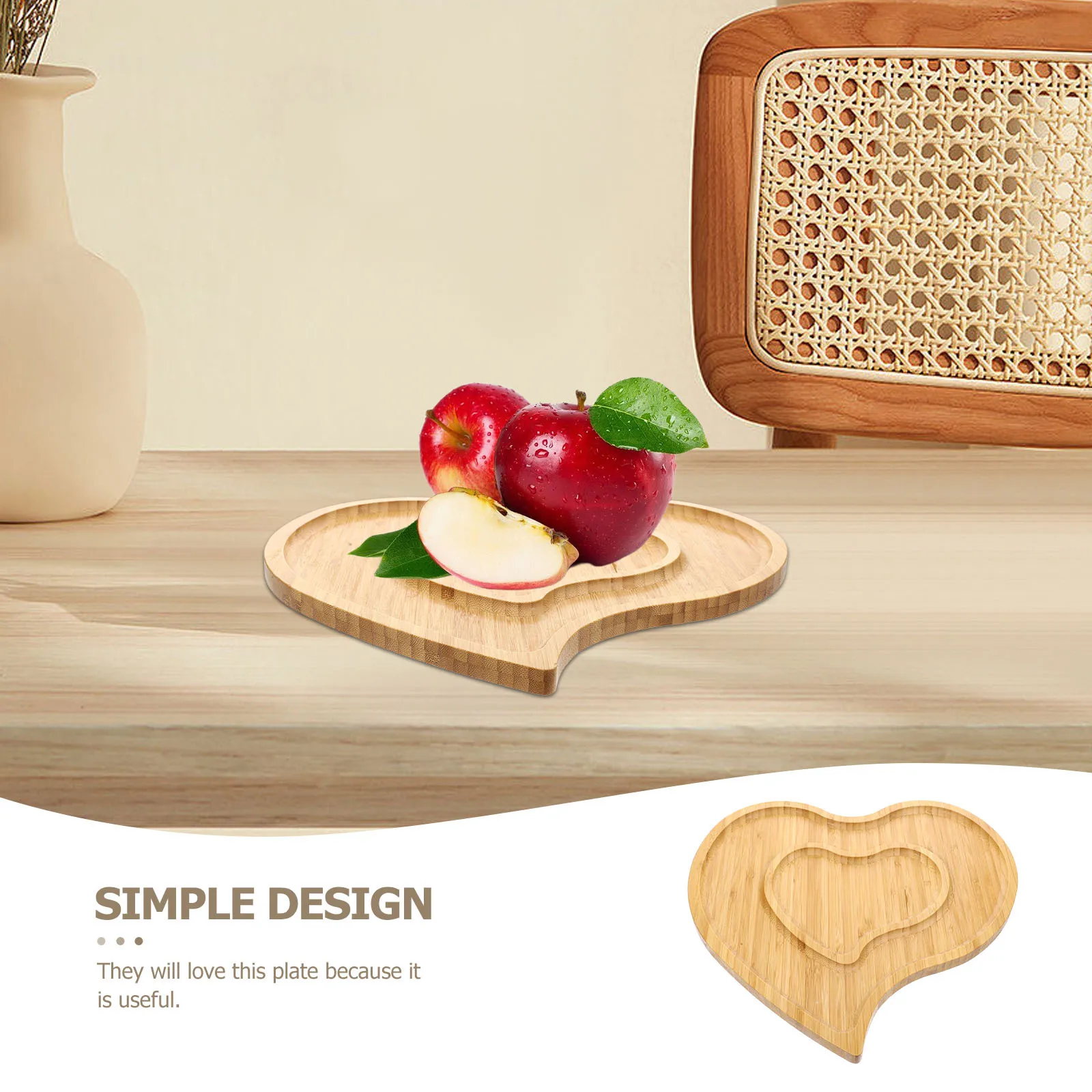 

Double-Layer Heart Shape Bamboo Serving Plate Reusable Snack Storage Tray Multi-Function Dessert Fruit Plate Large Capacity