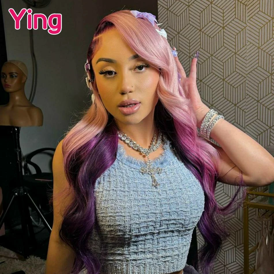 

Omber Grape Purple 200% Body Wave 13x4 13x6 Lace Frontal Wigs Human Hair PrePlucked Brazilian Remy Ready Go 5x5 Lace Closure Wig