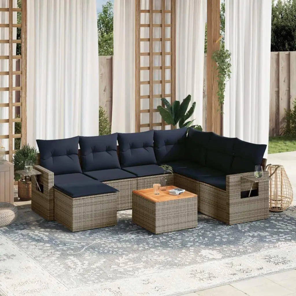 

8 Piece Outdoor Patio Sofa Set with Gray Poly Rattan Cushions Garden Furniture Set