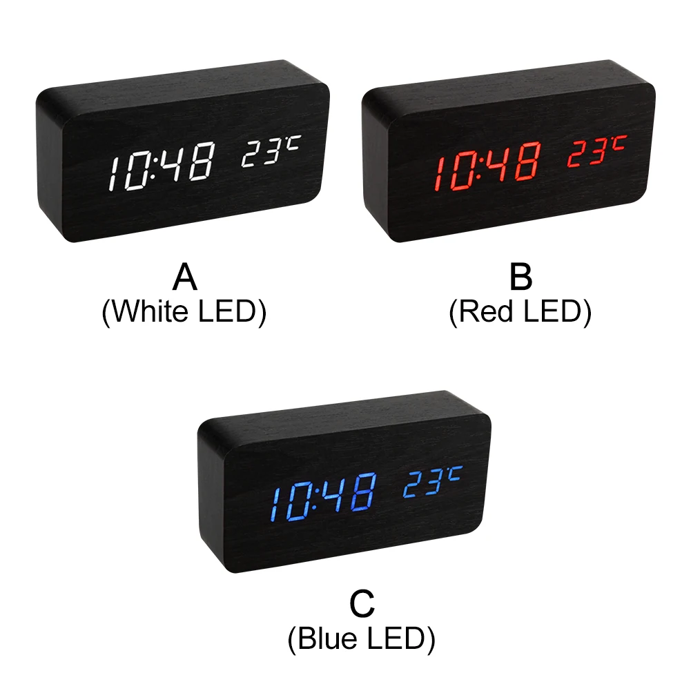 Temperature Heavy Sleeper Bedside Voice Control LED Display Digital Alarm Clock Home Decor Rectangle Battery Powered Office