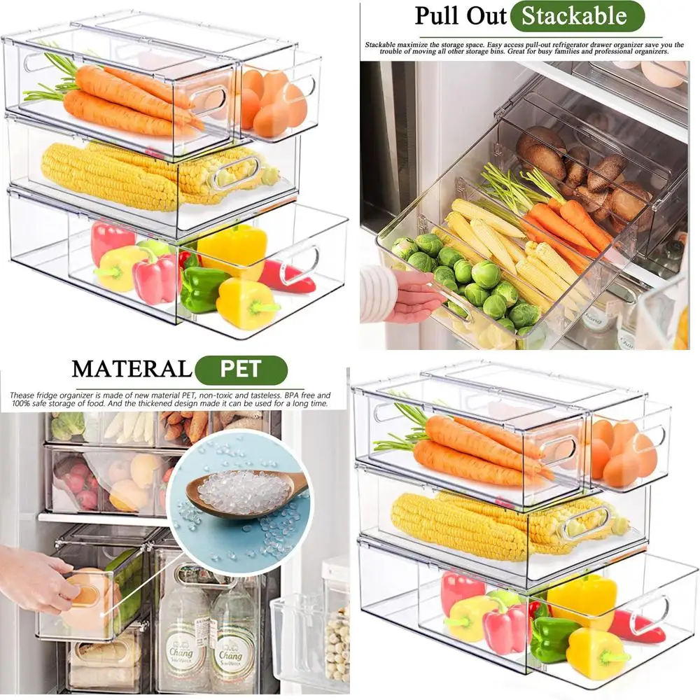 

Набор прозрачных штабелируемых органайзеров для хранения овощей и использования в кухонной кладовой, без BPA