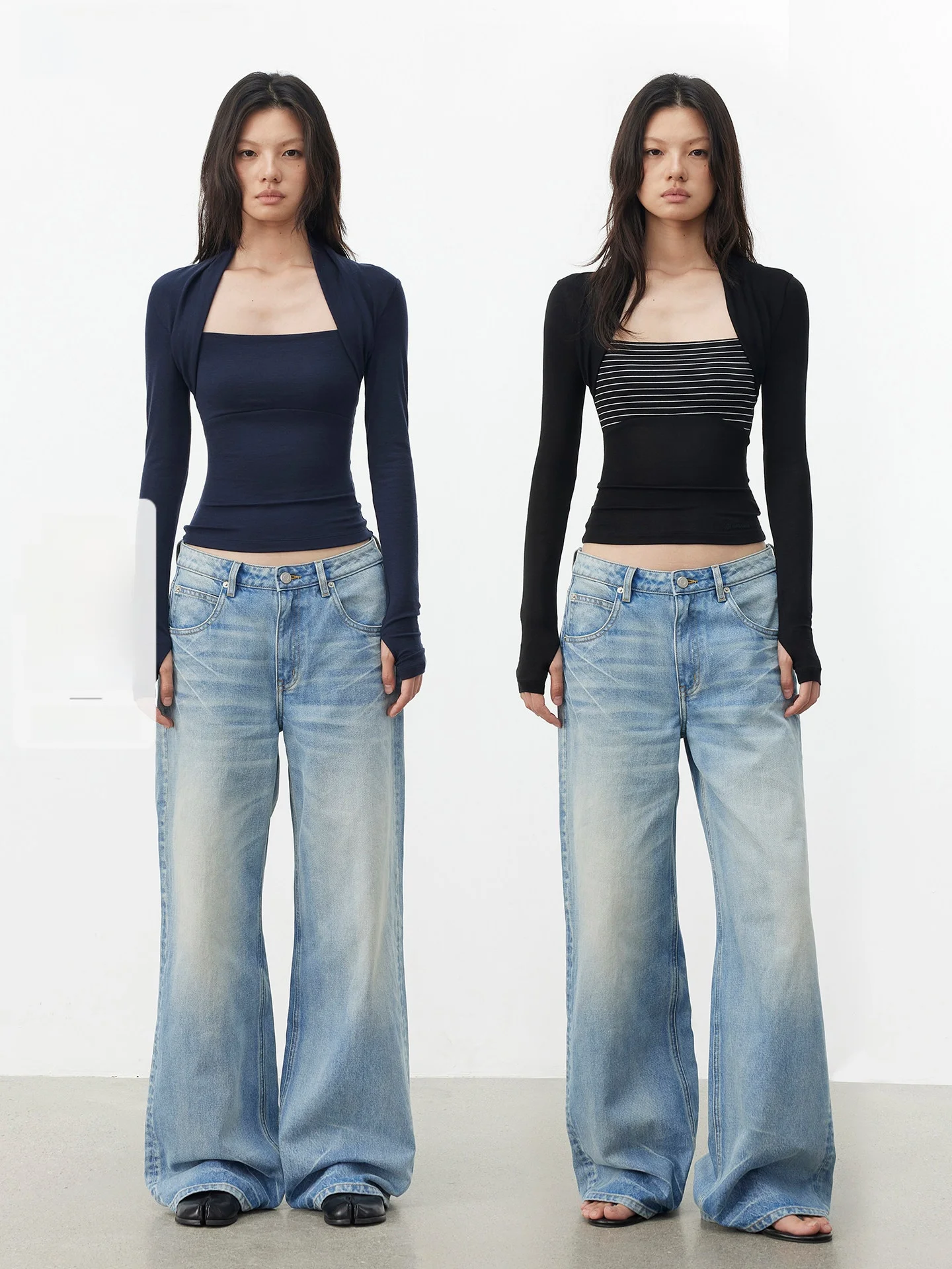 

TAN Lenzing Wool Elastic Slim Fit Knitted Long Sve T-irt Fake Two-Piece Slimming Top for Women Youth Casual Wear