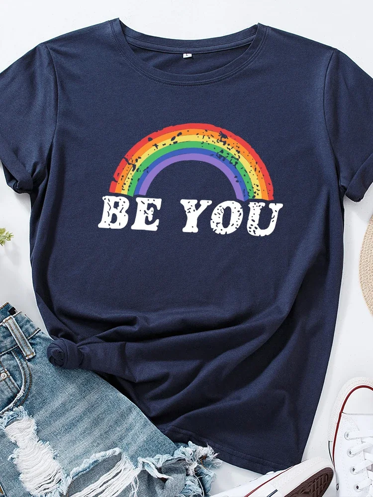 Be You Rainbow พิมพ์ T เสื้อผู้หญิงสั้นแขนเสื้อ O คอหลวม Tshirt ผู้หญิงฤดูร้อน Tee เสื้อ Camisetas mujer