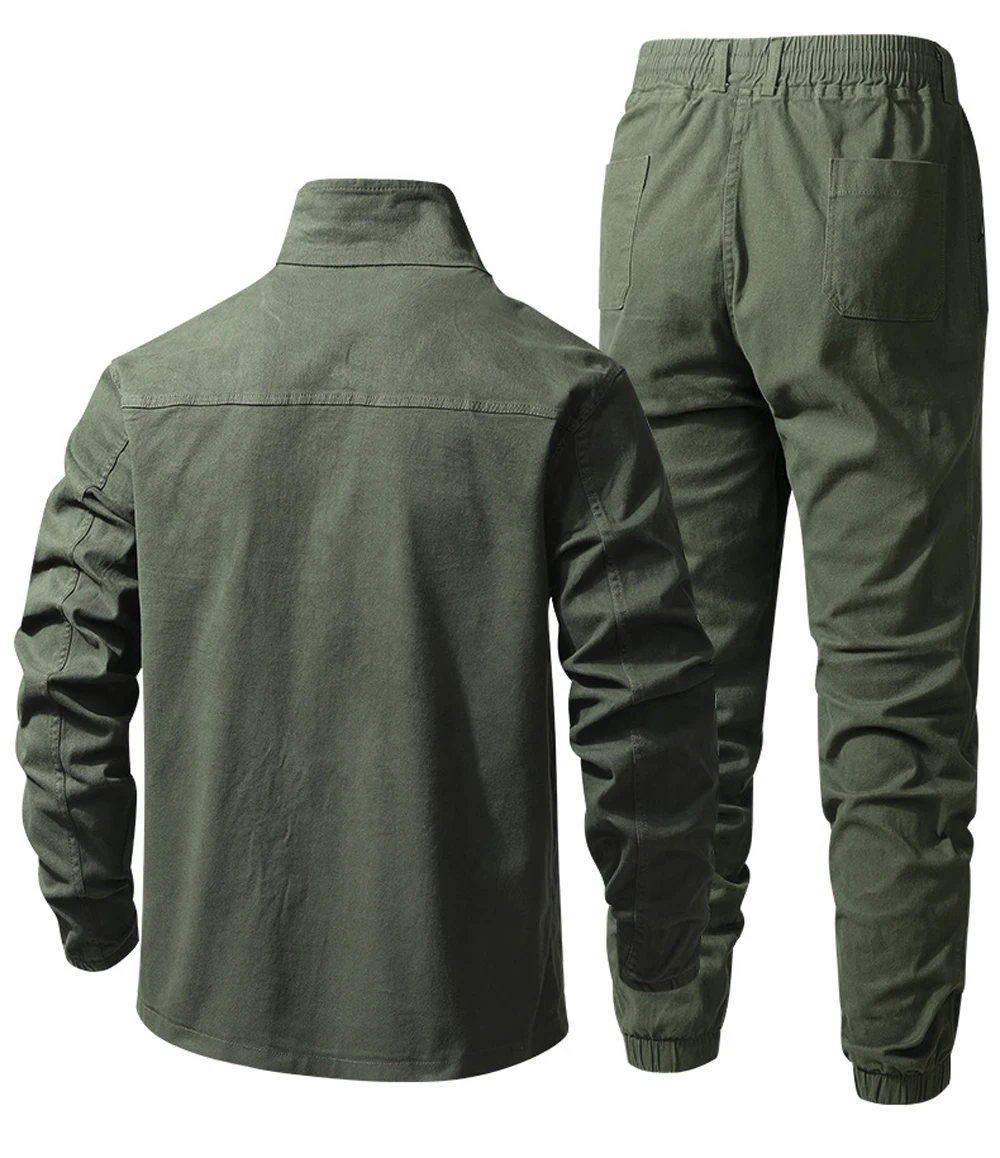 Spring Autumn Men Camo Workwear Sets Outdoor Men Multi-Pocket Jackets + Cargo Pants Men Windbreaker Heavy Duty Work Uniform Suit
