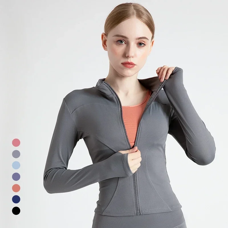 2024 autunno tuta giacca Slim Fit manica lunga Fitness cappotto donna Yoga top con fori per il pollice giacca da palestra felpe da allenamento