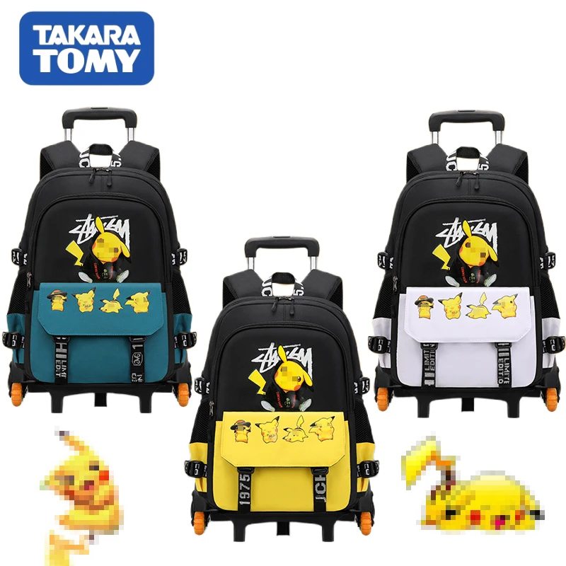 

TOMY Anime Cartoons Student Trolley School Bag Male 6 Wheel Stairs Climb Detachable Trolley School Bag 6 Corner Stationery Bag