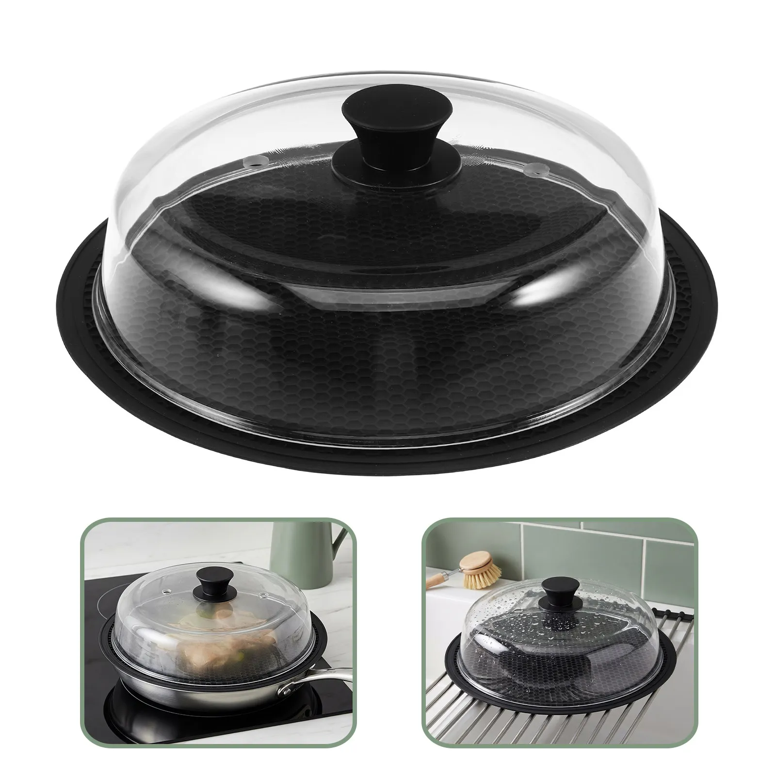 10 Inch Glass Microwave Splatter Cover Heat Resistant Borosilicate Lid Splashproof Silicone Handle Vent Dishwasher Safe