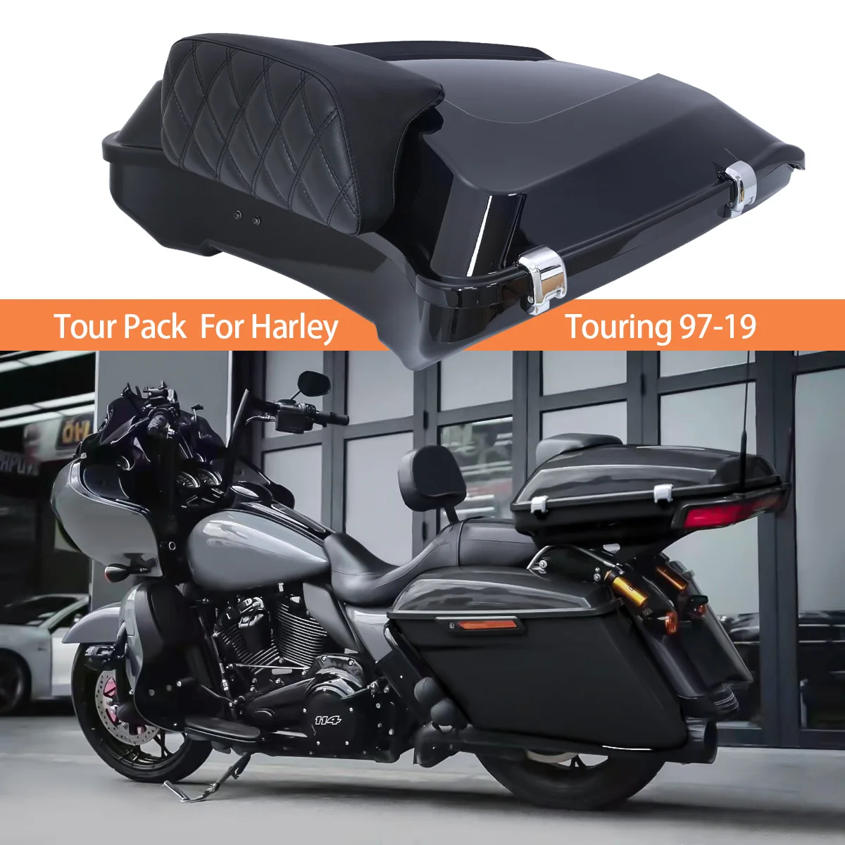 High quality ABS plastic Universal storage box trunk Tail Box Case Trunk  w/ Backrest Pad For Harley Touring Models 1997-2022