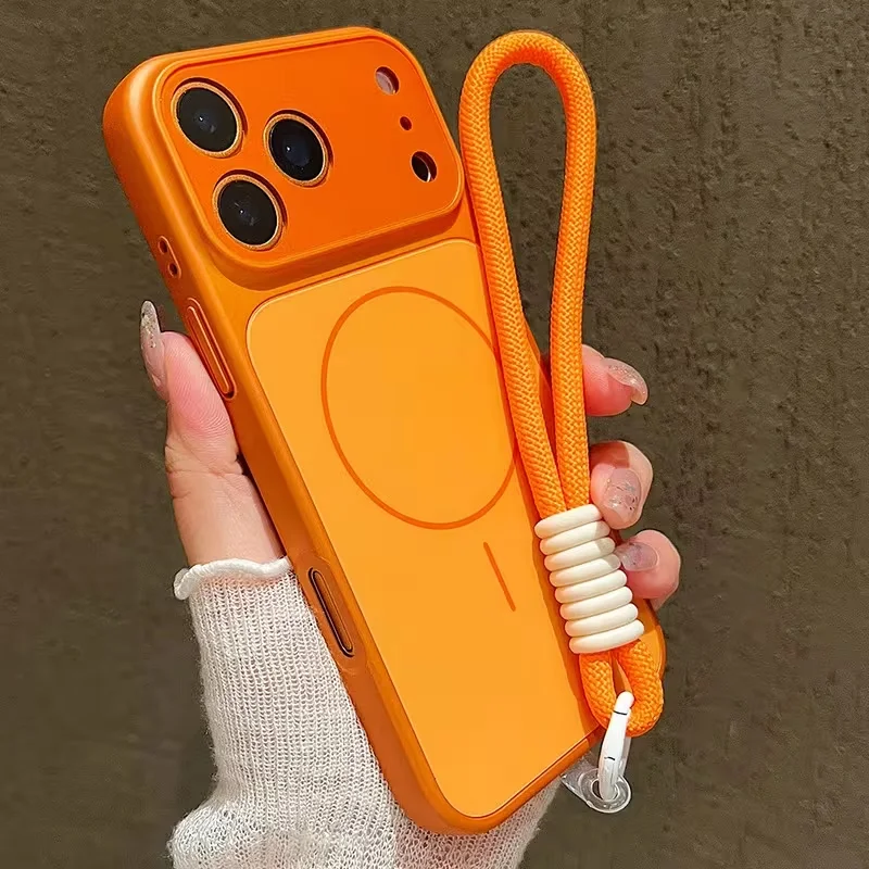 High Quality PC Hard Magnetic Lanyard Phone Case For IPhone 17 Pro Max 13 14 15 16 Pro Lens All Inclusive Phone Protective Case