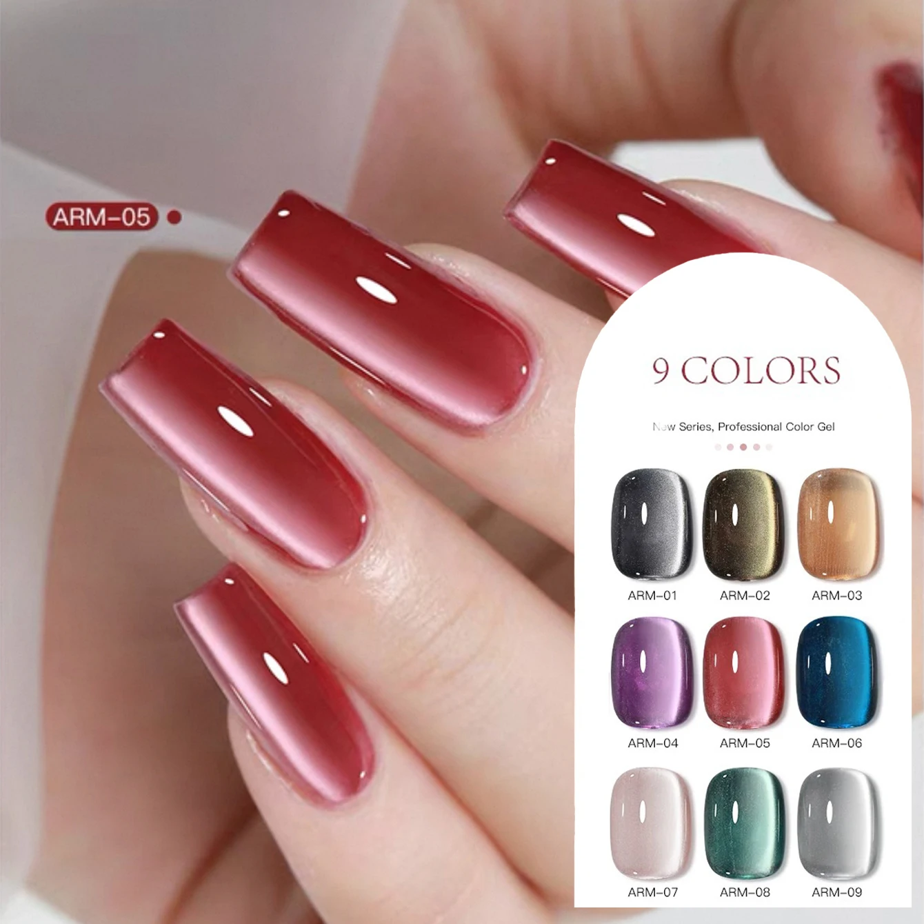 

9PCS Porcelain White Series Cat Eye Gel Nail Polish Autumn and Winter Black Nails Red Nails Pink Nails Purple Nails Glass Beads