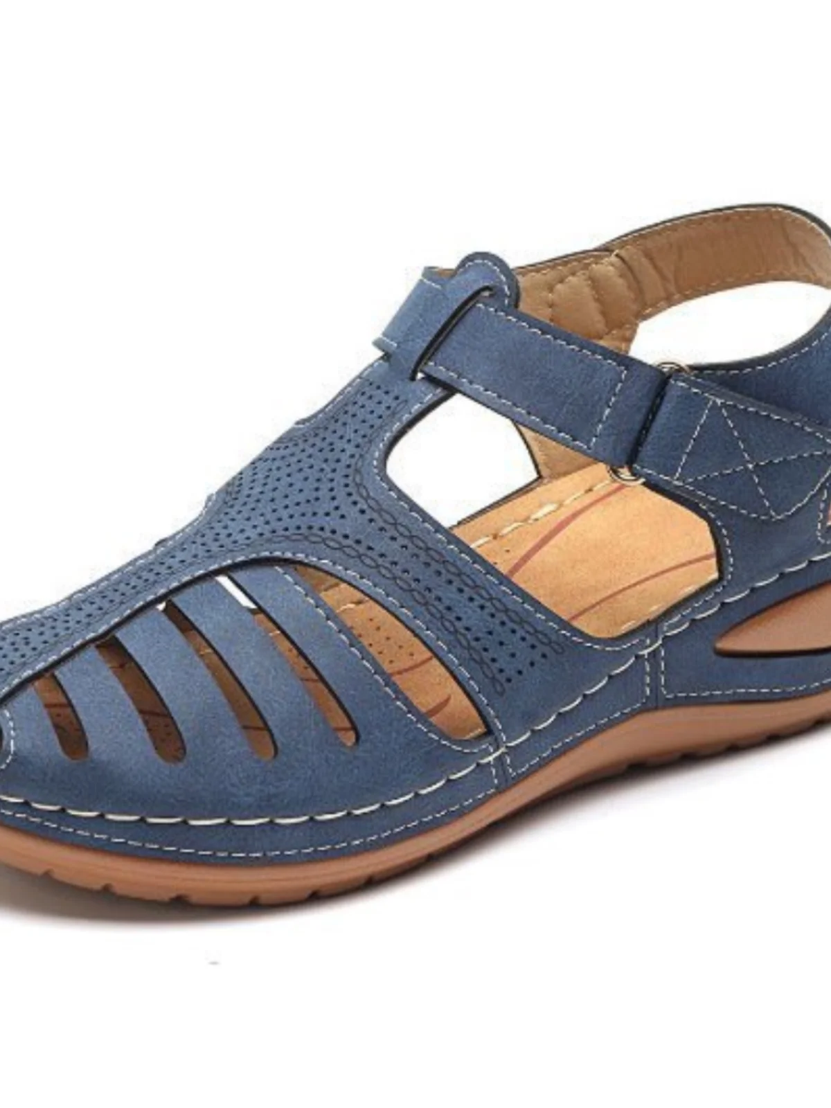 

Сандалии с открытым носком в стиле ретро, дышащие женские сандалии без шнуровки на среднем каблуке с клеевым рисунком, полые римские сандалии из искусственной кожи