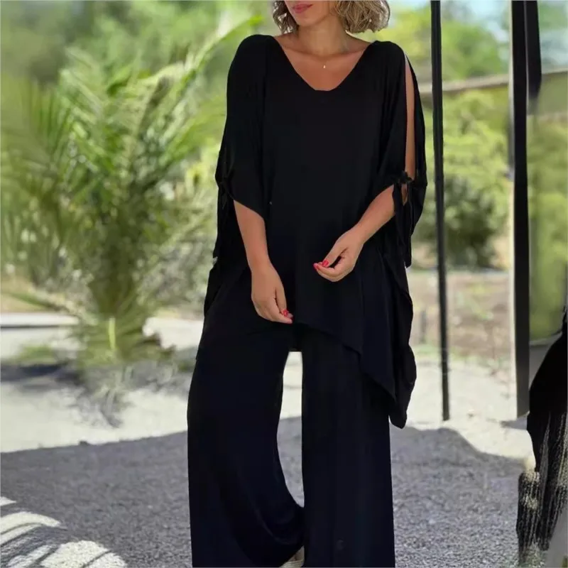 Boho Women\'s Set Loose Casual Pants Wide Leg Two Piece Suit 2023 Autumn Outfits Oversized Pullover Top Trousers Female Clothing