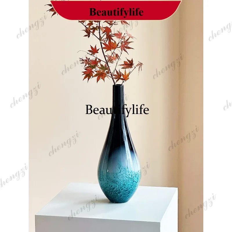 E153 Modern light luxury medium and ancient glazed glass floor-to-ceiling vase  entrance, hanging clock, advanced flower ware