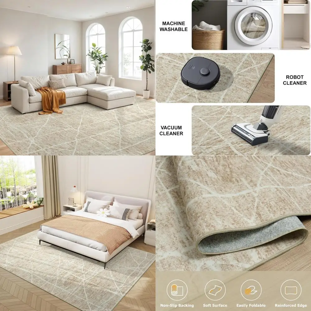 

Contemporary Abstract Area Rugs 10x14 - Washable Low Pile, Non-Slip Indoor Carpet for Modern Living Spaces