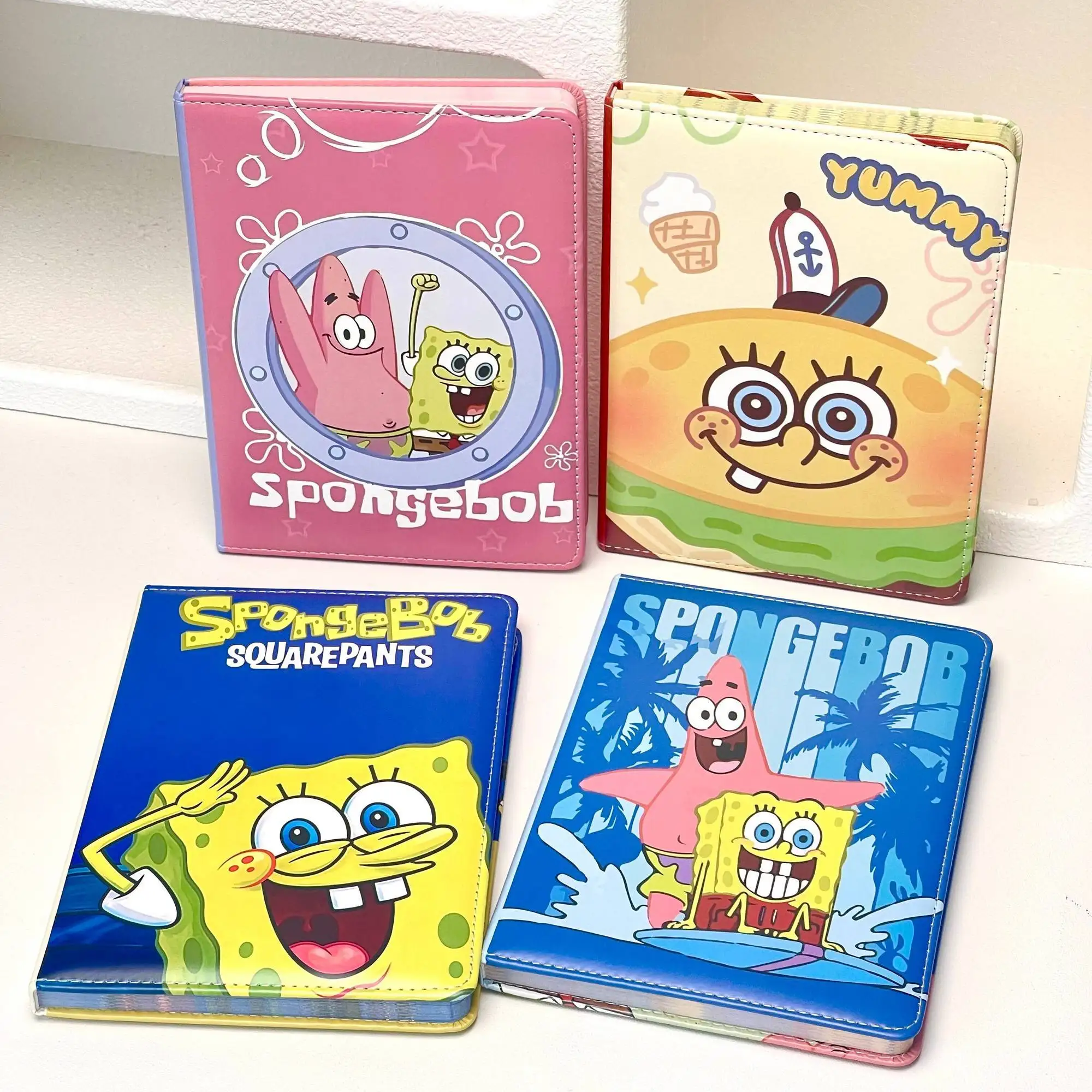 Cute SpongeBob Patrick A5 Leather Notebook Color Inner Pages Cartoon Journal Planner Hard Cover Notepad Lovely Stationery Gift