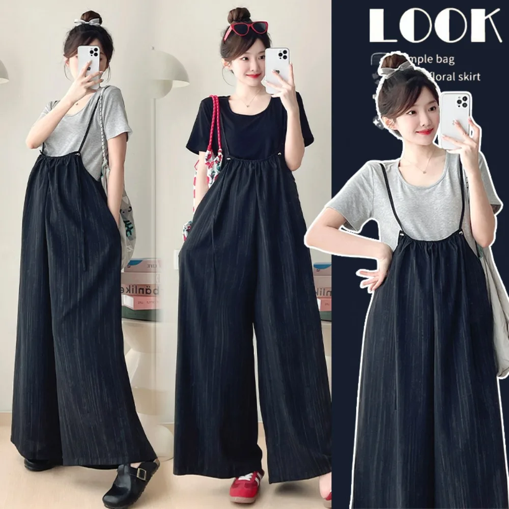 

Летний комплект для беременных с короткими рукавами, повседневный и модный, свободный и простой, стройнящий, подходит для ношения на улице, комплект из двух предметов.