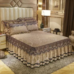 3 Pcs Bed Spreads European Luxury Bed Skirt Thicken Beautiful Cal King Size Bedding Havy Sheets Bedspreads Queen/King Size