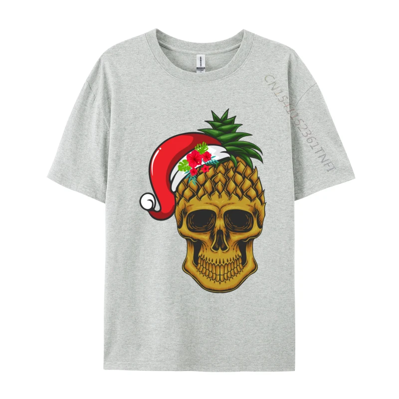 Pineapple Skull Santa Hat Hawaiian Santa Claus Xmas T-Shirt Men Cotton T Shirt Tees Gift Tee Shirts Awesome