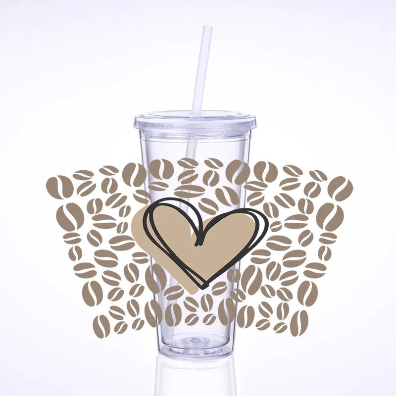 UV DTF Cup Wraps for 24oz Cup Waterproof Love Coffee Transfer Sticker Bottle Selfadhesive Washable DIY Custom