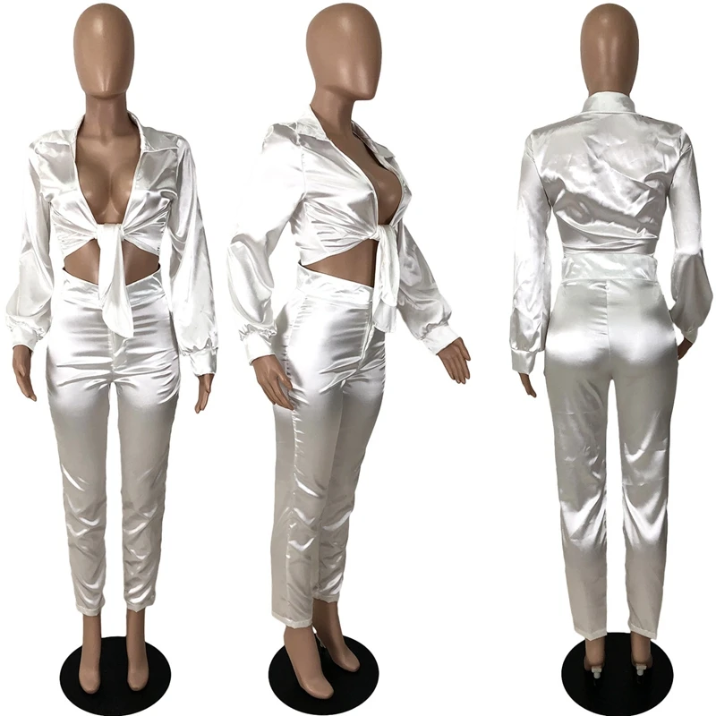 Elegant White Two Piece Set Women Top and Pants Suit Sexy Party Club Outfits for Women Co Ord Set Women Fall Matching Sets