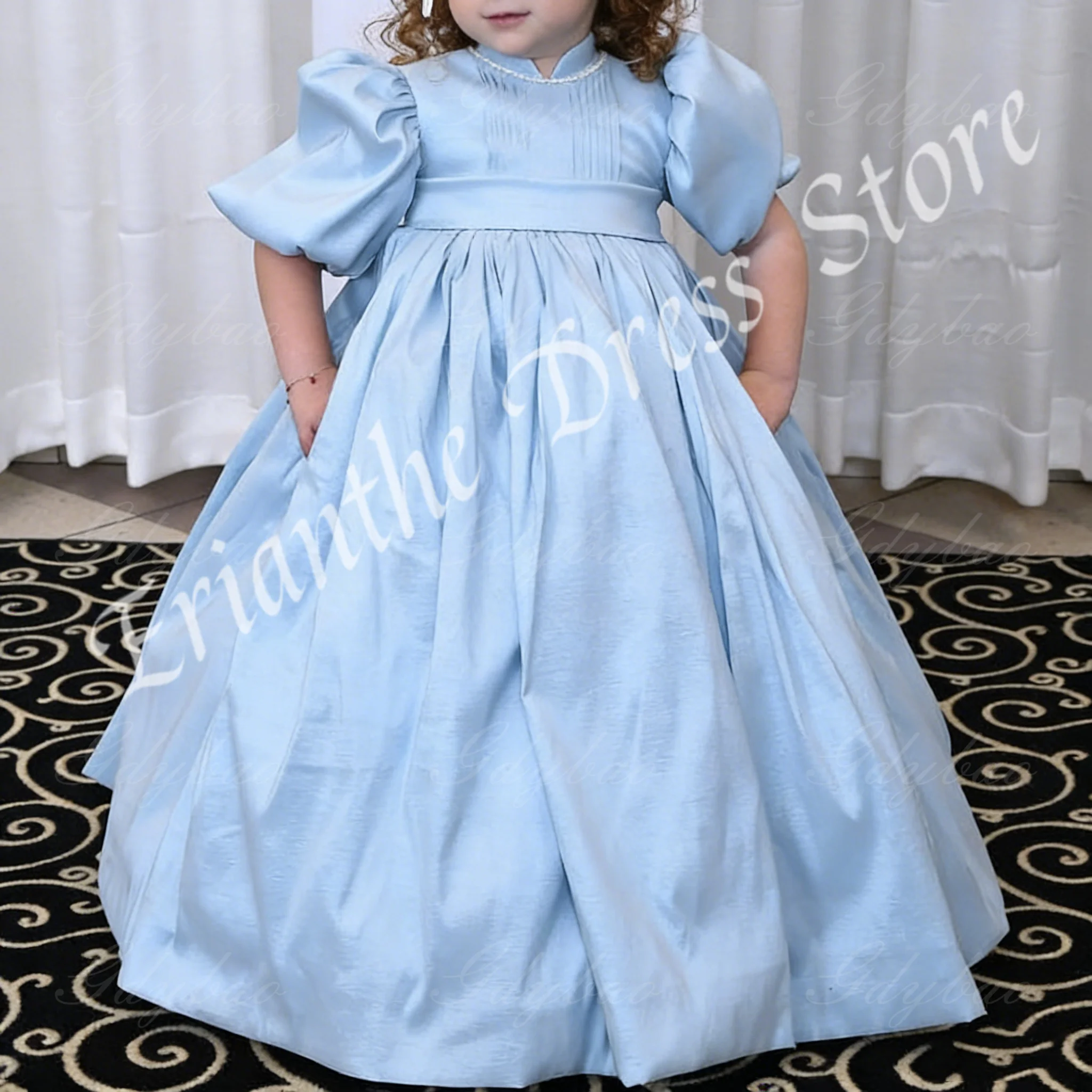 abito-da-ragazza-di-fiore-in-raso-azzurro-cielo-mezza-manica-a-vita-alta-damigella-d'onore-festa-di-compleanno-per-bambini-abiti-da-ballo-per-prima-comunione-personalizzati