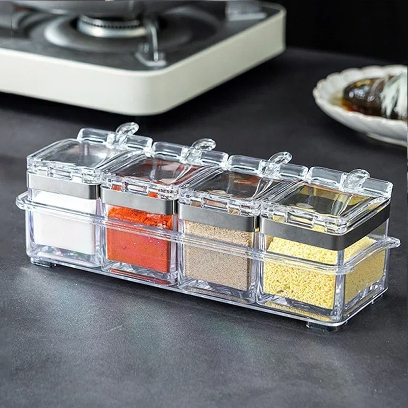 Transparent Seasoning Box, Kitchen Seasoning Bottle Combination, Flip Cover for Convenient Independent Crystal Seasoning Jar