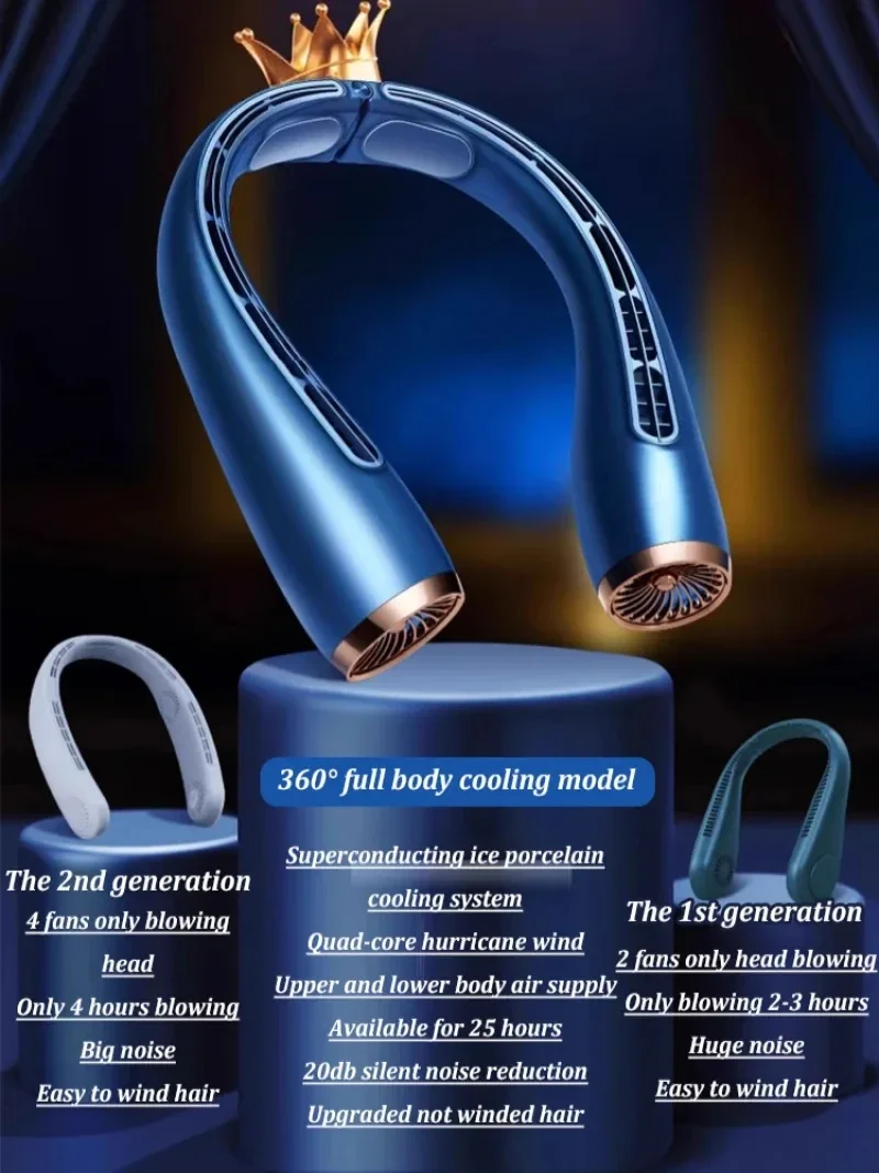 พัดลมห้อยคอแบบพกพาสำหรับกิจกรรมกลางแจ้งพัดลมกังหันแบบไร้ใบพัดพัดลมห้อยคอแบบไร้เสียงพัดลมขนาดเล็ก