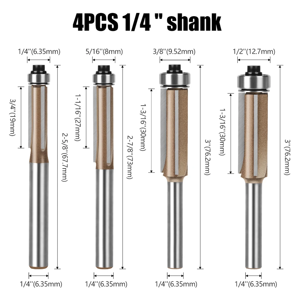 Фреза с хвостовиком 6 мм 1/4 дюйма, фреза с 3 канавками для дерева с подшипником для электроинструментов, фрезы на складе