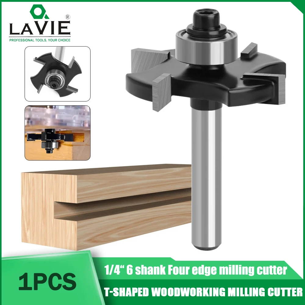 

LAVIE1/4/6/6.35mm Shank Four Blades T-Sloting Slot Cutter Jointing Slotting Router Bit Height Milling Cutter Woodworking CNC 공구