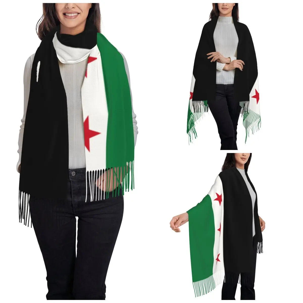 Syria Flag Shawl Wrap for Womens Winter Large Long Scarf The Syrian Arab Republic Neckerchief Tassel Scarves