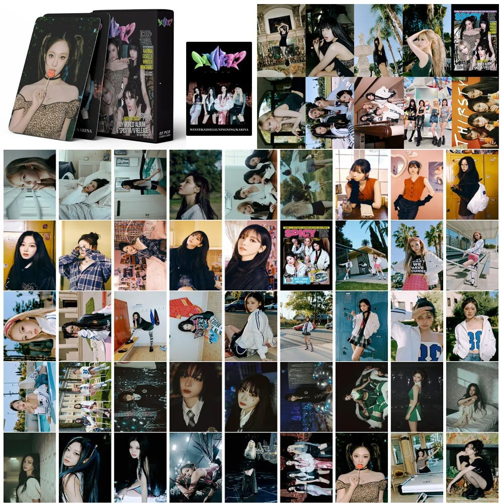 Imagem -02 - Kpop Girls Album Cartões Lomo Bagunça Quente Armageddon hd Photocards para Estudante Meu Mundo Fan Cartões Colecionáveis Cartão de Lembrança 55 Pcs por Conjunto