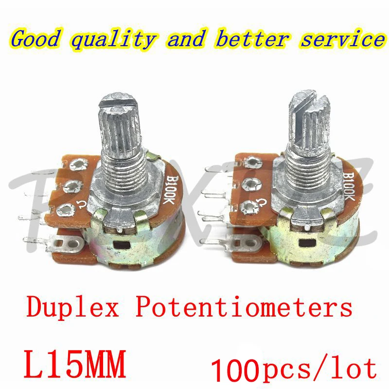 100PCS 6-pin WH148 Duplex Potentiometers 6PIN B 1K 2K 5K 10K 20K 50K 100K 500K ohm Dual Potentiometer Shaft Length 15 L15MM