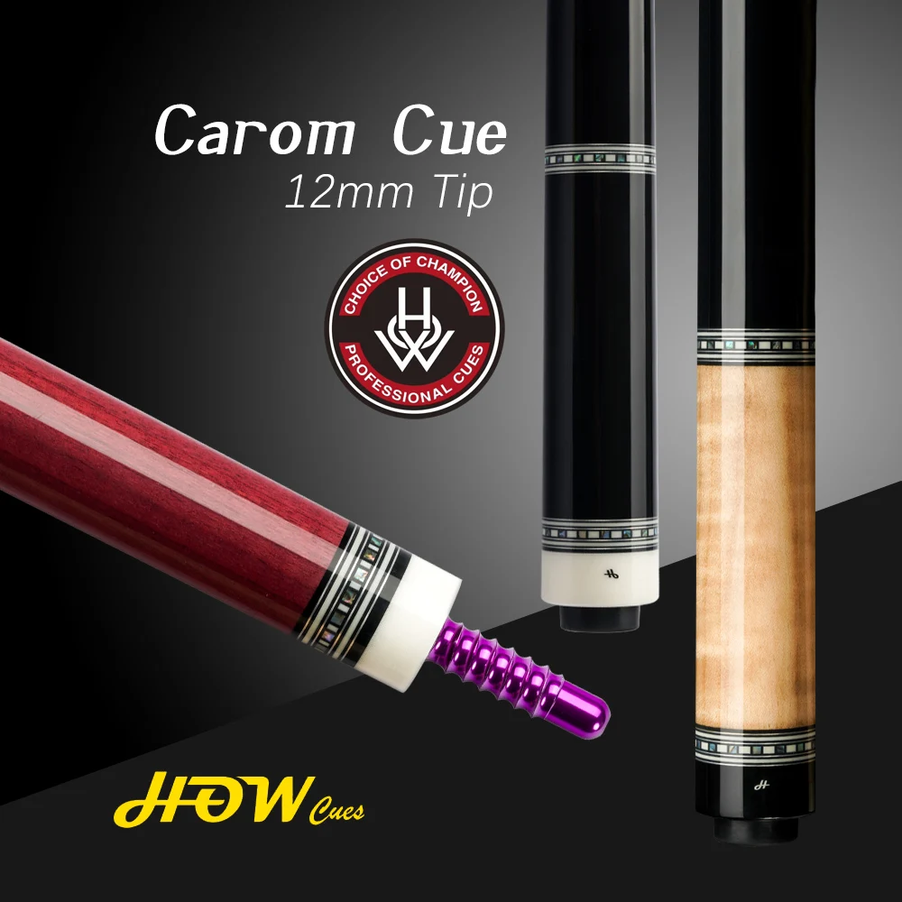 HOW Carom Billiard Cue with Korean 3 Cushion Taper 12mm Tip 142 cm, French Billiards for Professional 3 Cushion Carom Cue