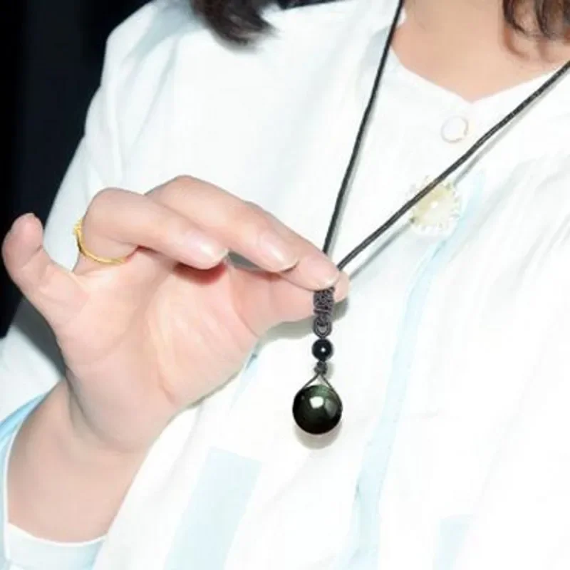 Natural Stone Rainbow Eye Obsidian Ball Pendant Single Bead Necklace Quartz Reiki Healing Lucky Guardian Charm Couple Jewelry view 3