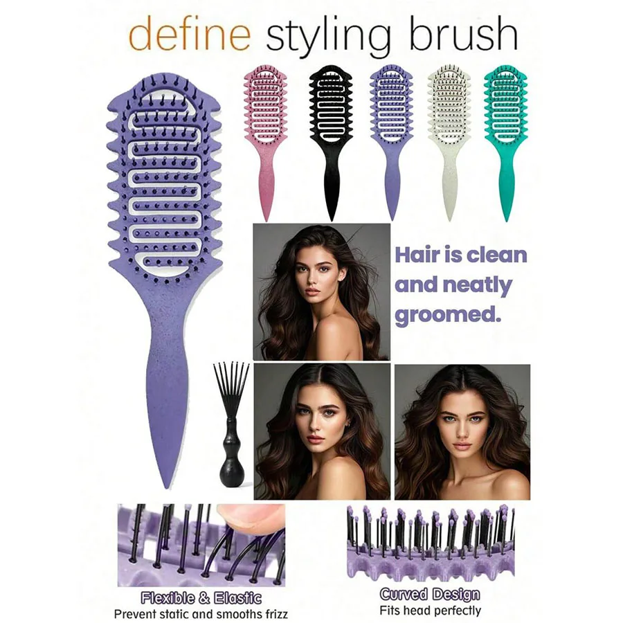 Cepillo de peinado rizado, cepillo de pelo hueco para desenredar, peine de pelo rizado húmedo enredado, rizos moldeadores, herramientas de peluquería y peluquero