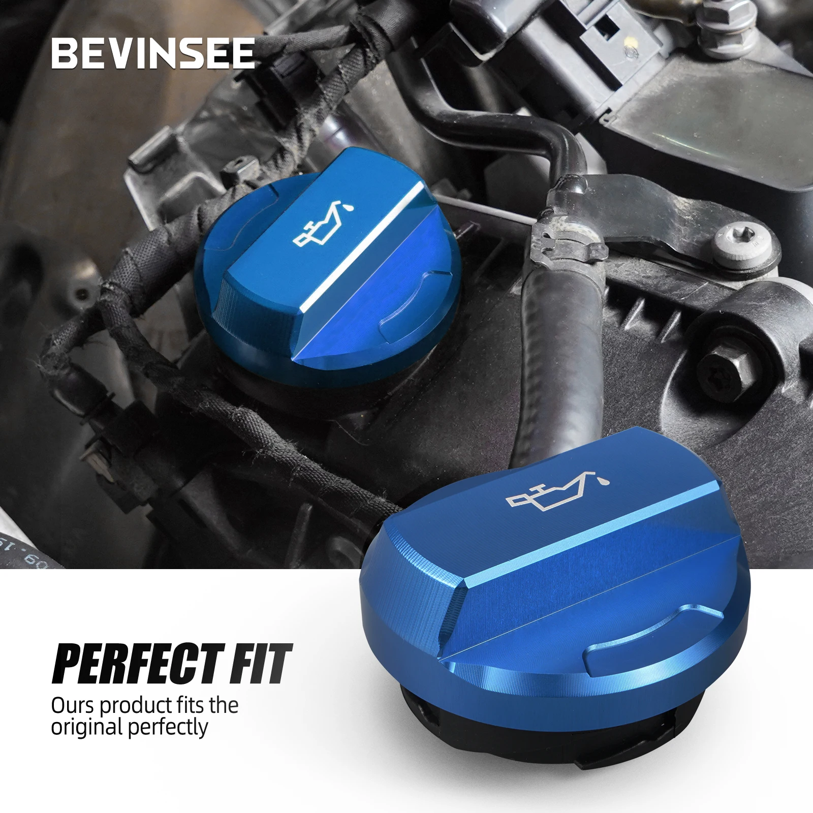 BEVINSEE Aluminium-Öleinfülldeckel & Kühlmittel-Ausgleichsbehälter-Deckel & Bremsflüssigkeitsdeckel für VW Golf 7/7.5 für Audi A3 S3 RS3 – Detail 9