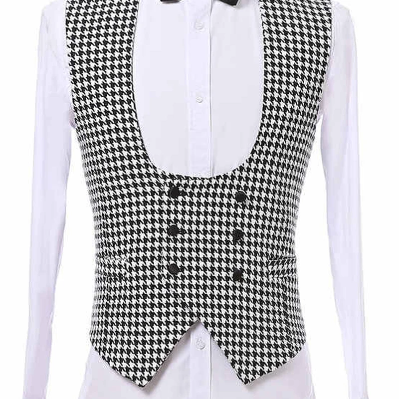 Houndstooth Vest with Double Breasted for Gentleman Suit Single one Piece Casual Man Waistcoat Fashion Costume