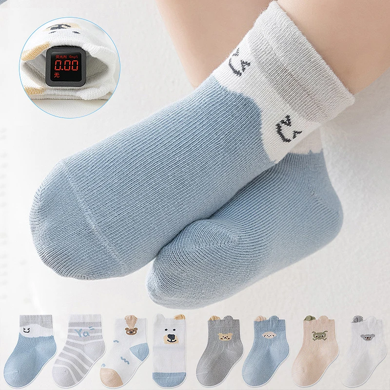 4Pairs Autumn Winter Baby Socks Class A Newborns Loose Mouth Socks 0-3year Infant Mid Tube Stockings Cartoon Bear Kids Footwear