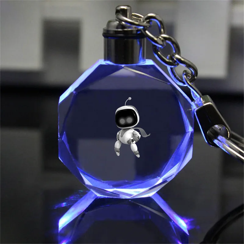 Astro bot dos desenhos animados luz de cristal chaveiro diy luminoso strass pingente chaveiro jóias acessórios amante chaveiro crianças presente