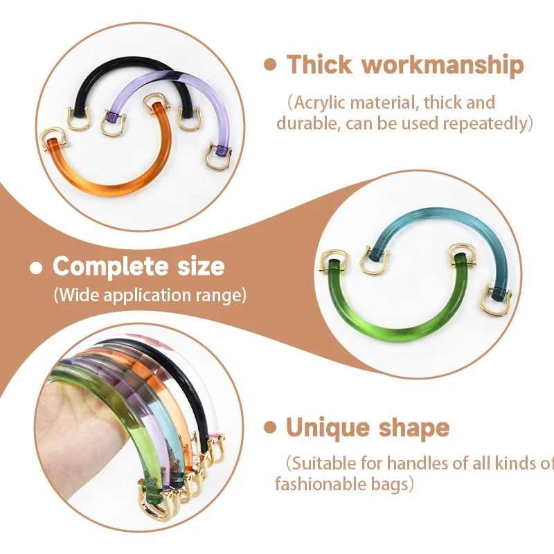 1/2/4Pcs U-shaped Acrylic Transparent Bag Handle Plastic Purse Frame Kiss Clasp Women Handbag Woven-bag Replace Bags Accessories