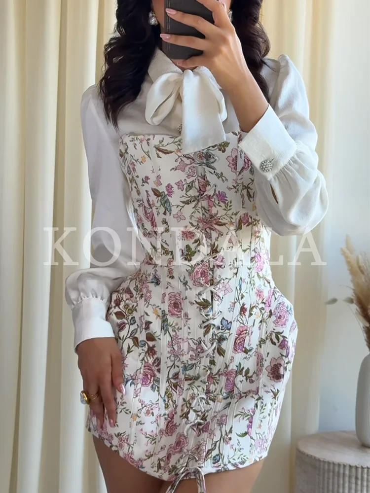 KONDALA Damen Elegantes Blumenmuster Trägerloses Kleid Sexy Schlankes Schnürkorsett-Kleid 2026 Sommer Mode Urlaub Party Schickes Minikleid – Detail 2