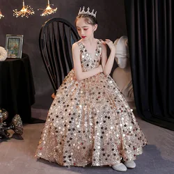 Child Girls Evening Dresses Long Luxury 2023 Celebrity Formal Gala Prom Ball Gown Princess Costume Birthday Party Sequin Dress