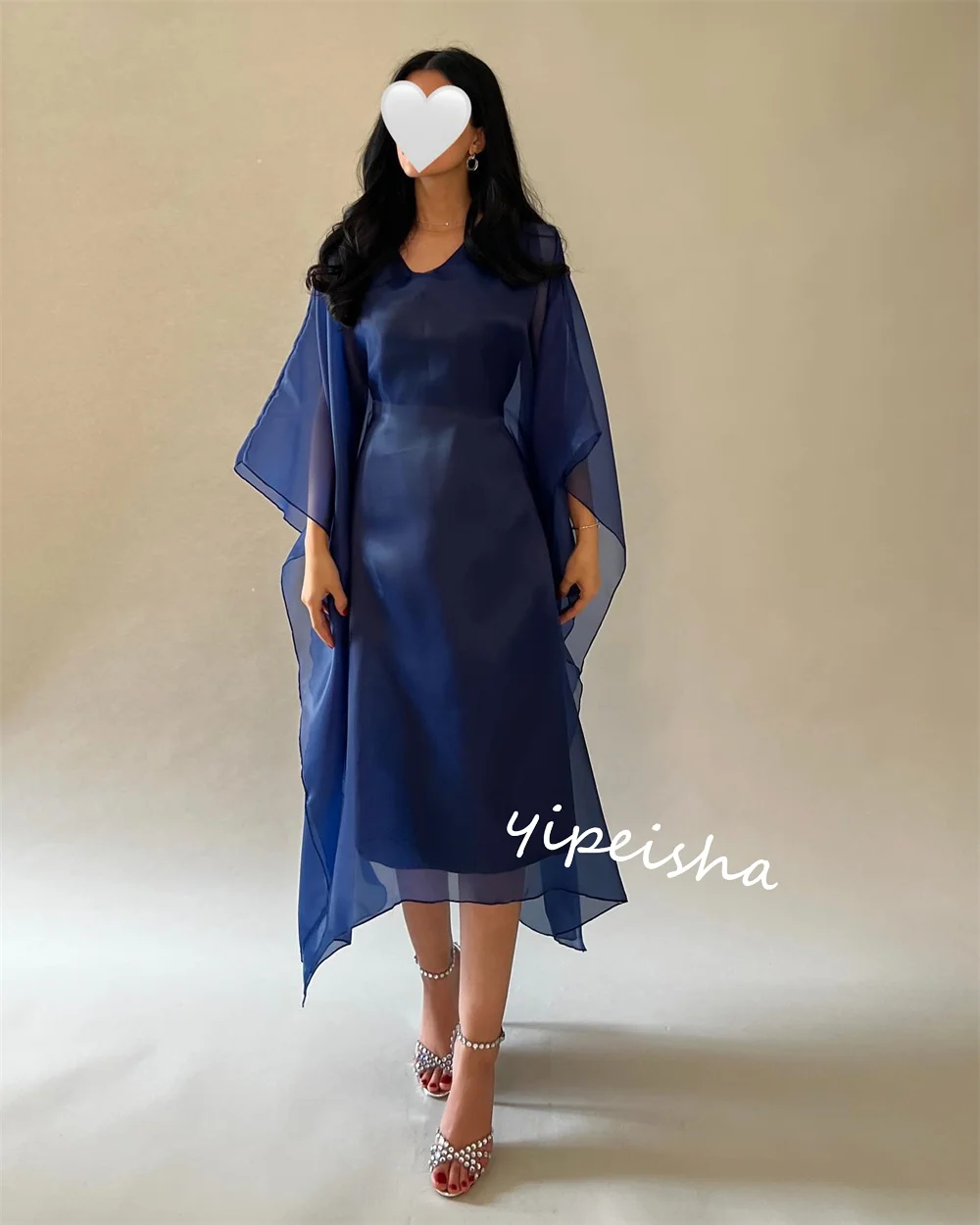 Customized    Saudi Arabia Organza Ruffles  A-line V-neck Bespoke Occasion Gown Midi es    Dresses